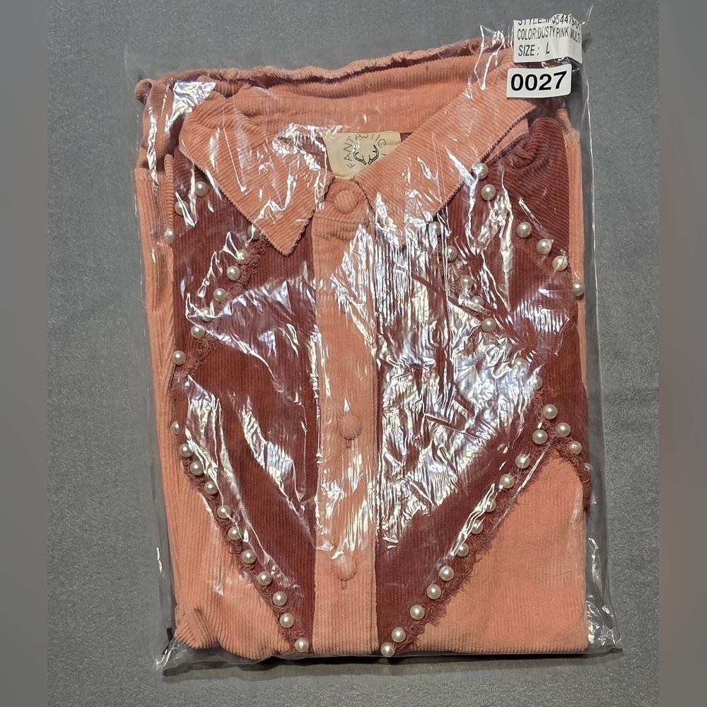 Fantastic Fawn New In Poly Bag Pink Pearl Corduroy Jacket Large Oversized PTP 26 - Picture 5 of 6